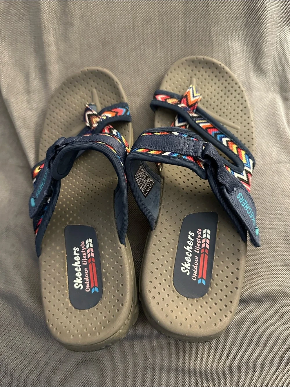 Skechers Navy Sandals with Multicolor Chevron Straps
